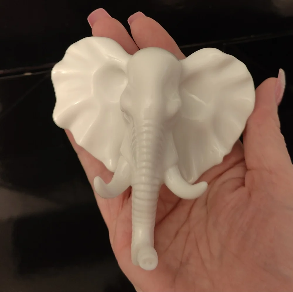 Decorative Glossy White Elephant Head PVC Wall Hook